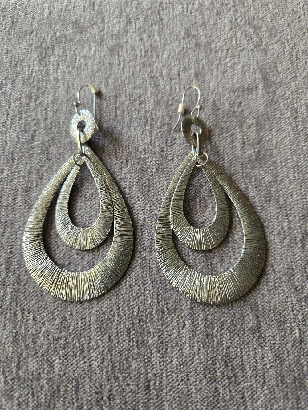 Silver Textured Double Teardrop Drop Earrings